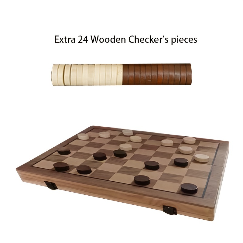  15 Inch Wooden Chess and Checkers Set 2 in 1 Checkers Board  Games 2 Player Wooden Travel Chess Game Set 24 Pcs Folding Chess Pieces  with 3 Storage Bags 2 Extra