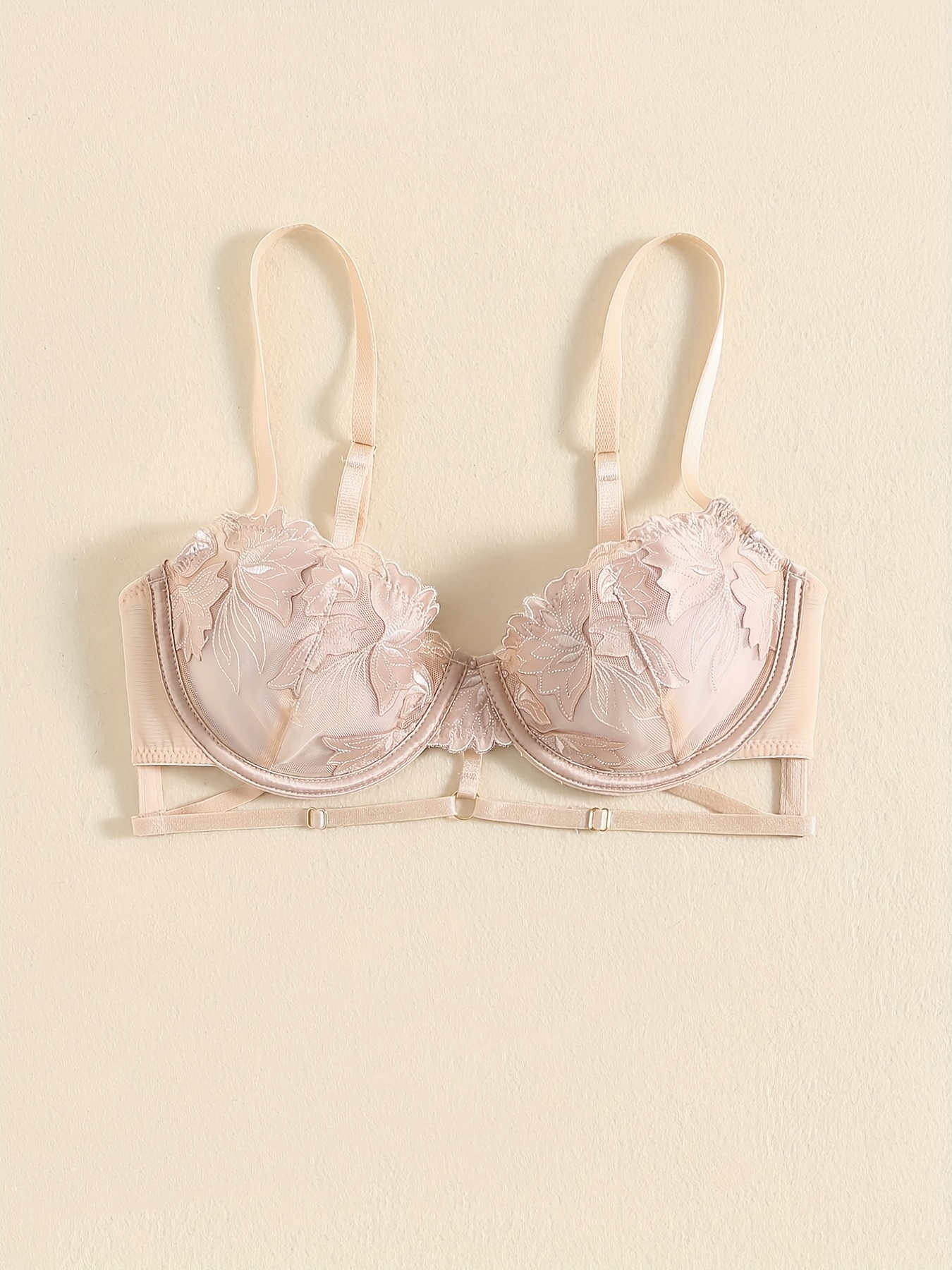 pink lace bra sheer with underwire size 34b - Depop