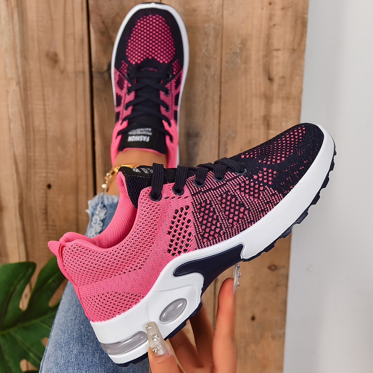 

Women's Air Cushion Sports Shoes, Breathable Knitted Low Top Running Shoes, Casual Gym Tennis Sneakers