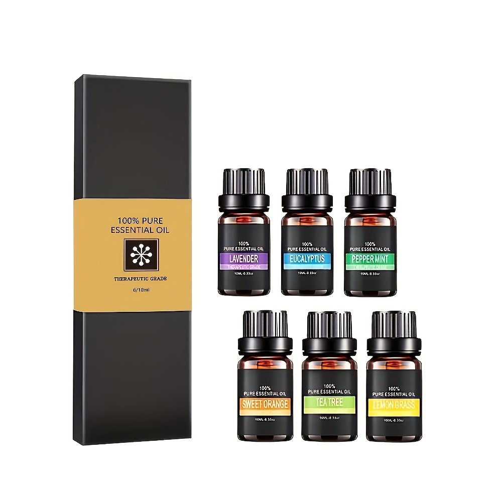 Premium Essential Oils Set, Pure Aromatherapy Oils Gift Set 6 Pack/0.34oz For Relaxation, Diffuser, Humidifier, Massage, Skin & Hair Care