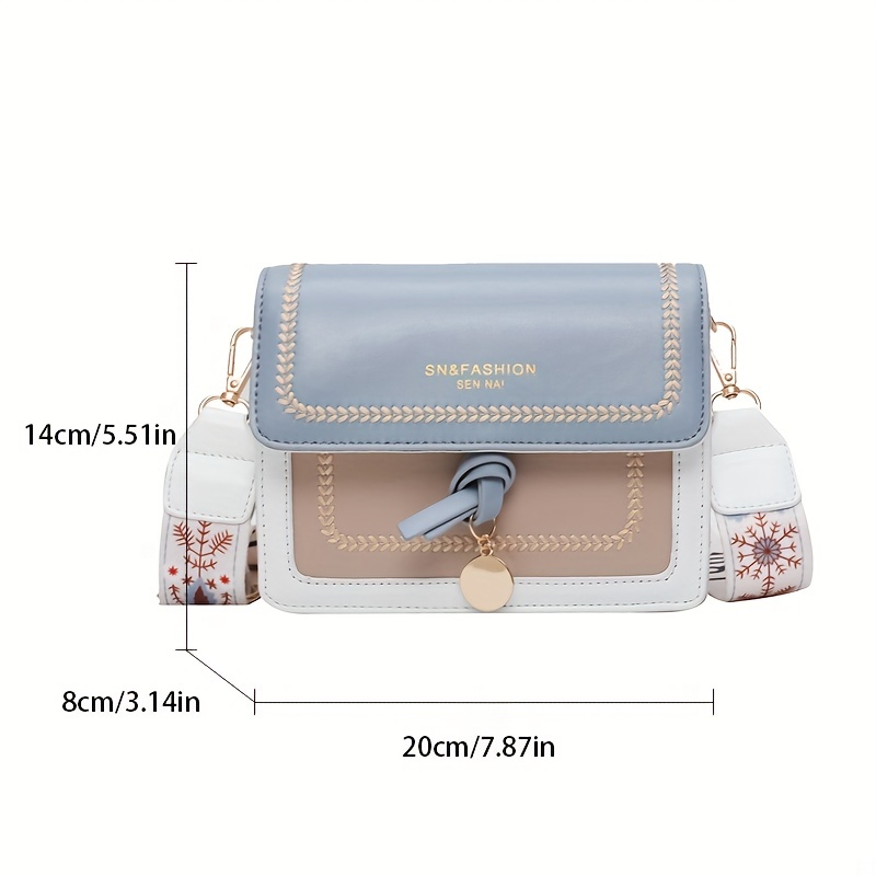 Fashion Flap Shoulder Bag, Women's Buckle Decor Crossbody Purse with Wide Strap,Blue,Solid color,$15.49,No Pattern,Cross Body Bag,Temu