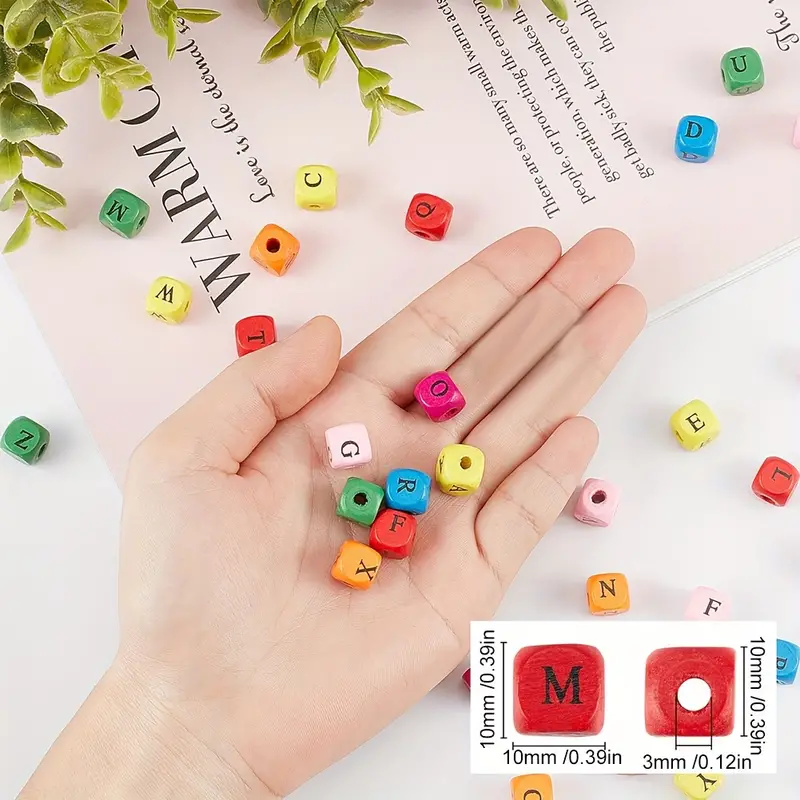 Alphabet Wooden Beads Colorful Wood Letter Beads Square Cube - Temu