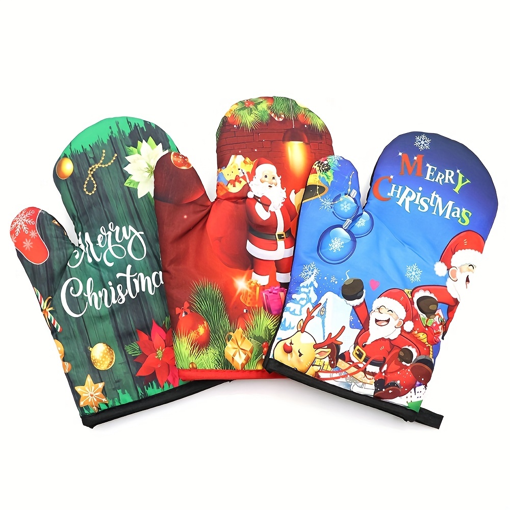 2pcs, Polyester Oven Mitts, Short Heat Resistant Mitts, Microwave Oven  Christmas Theme Glove, Baking Oven Insulation Gloves, Non-Slip Grip  Surfaces And Hanging Loop Gloves, Kitchen Supplies