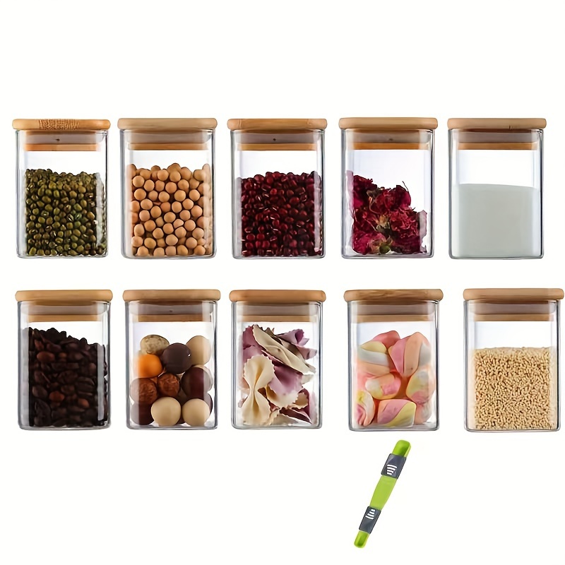 12pcs Wood Cover Glass Spice Jars Square Transparent Seasoning Storage  Bottles Kitchen Salt Spices Ground Pepper Sealing Tools - AliExpress