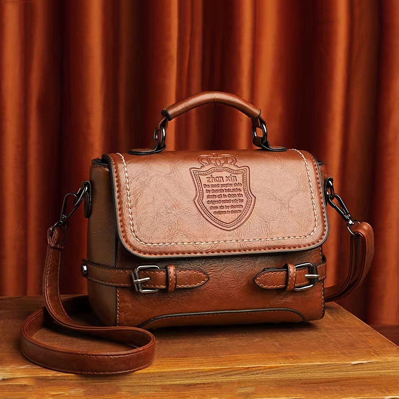 Double buckle best sale satchel bag