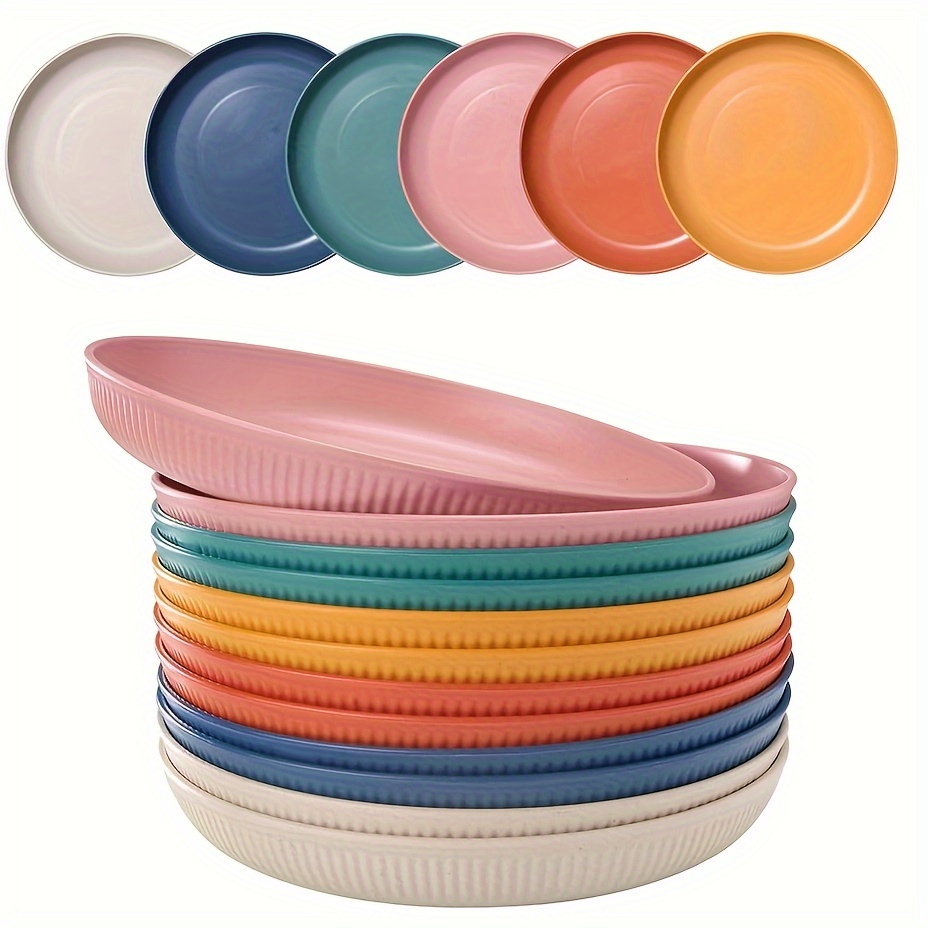 Platos de plástico, platos reutilizables de 10 pulgadas, juego de 12  unidades, multicolor