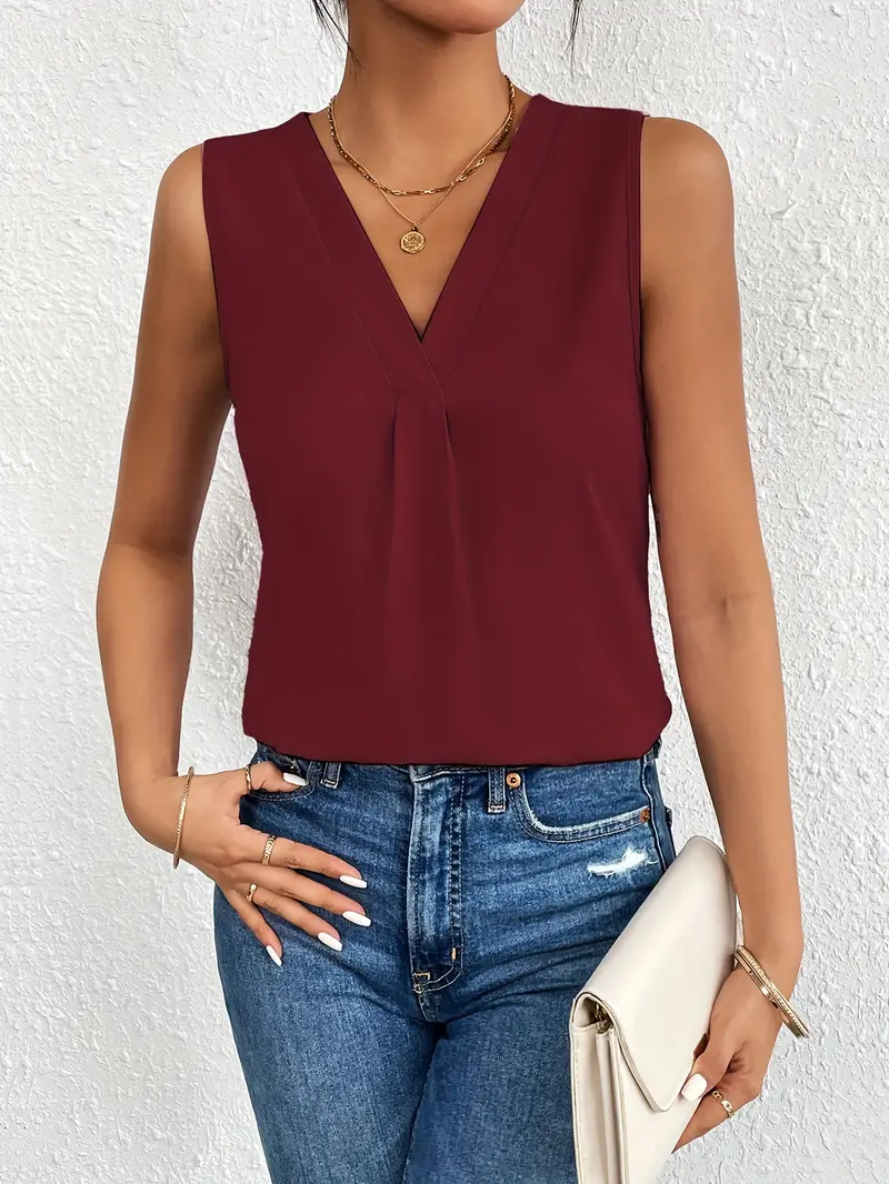 Summer Solid Sleeveless Blouse Women Fashion V Neck Lace Stitching Elegant  Office Work Lady Shirts Casual Tops