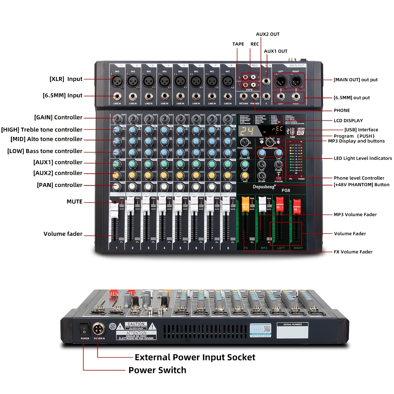 X-duomic MG04BT MG07BT Console De Mixage Audio Professionnelle Système De  Table De Mixage De Carte Son Interface Audio 4/7 Canaux Numérique USB MP3 En