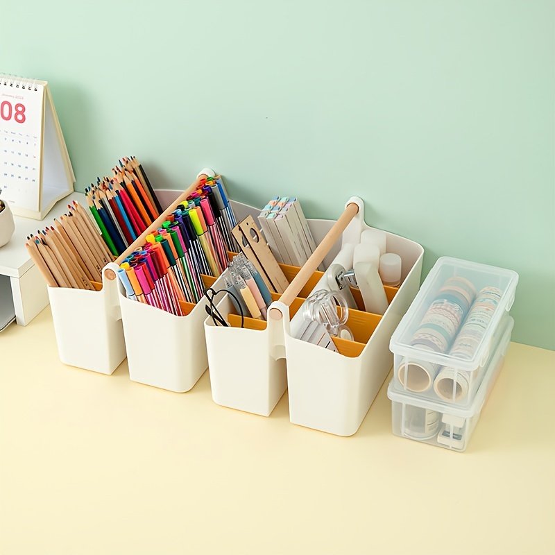 boite de rangement idéale pour fourniture de bureau – pot a crayon en  plastique à 5 compartiments –