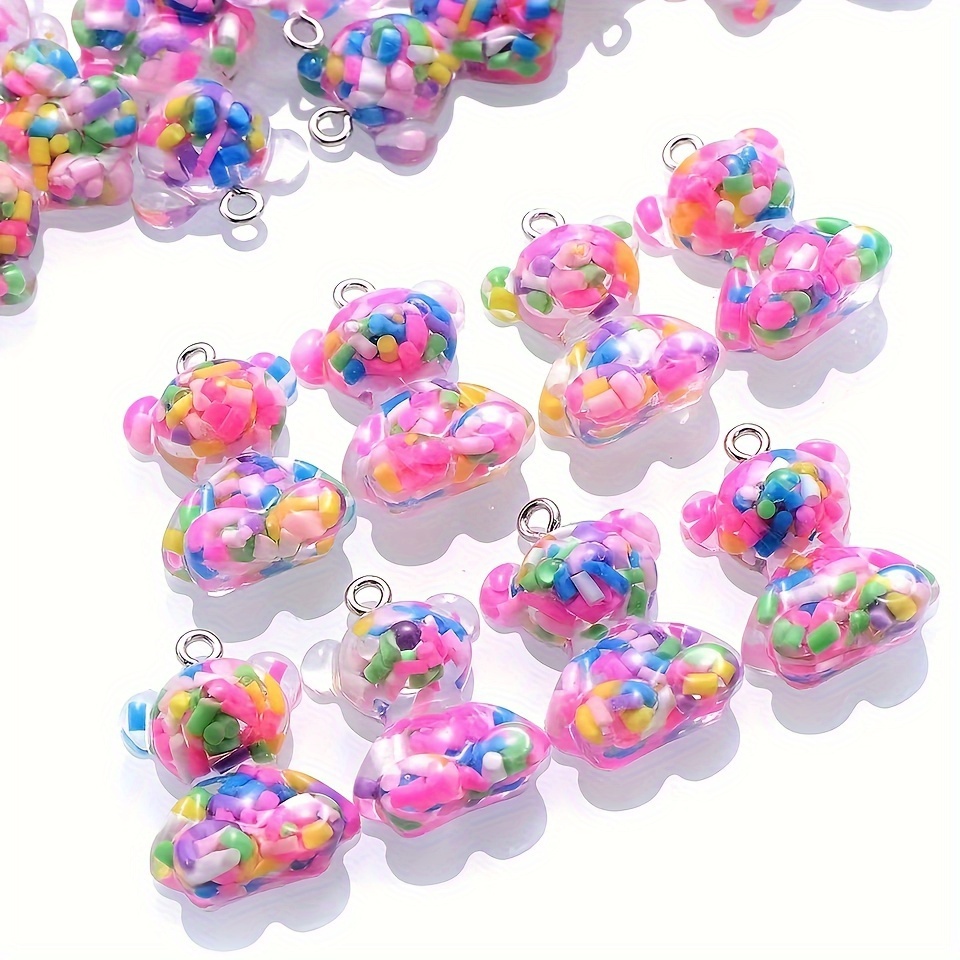 

12pcs Colorful 3d Candy Bear Charms Cartoon Cute Animal Pendants For Jewelry Making Diy Handmade Earrings Necklace Key Chain Accessories