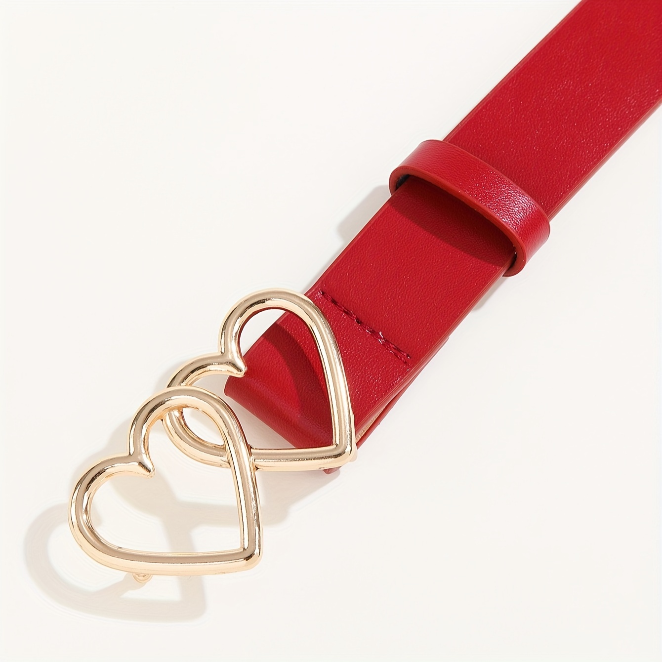 golden double heart buckle belt trendy red pu leather belt for women casual jeans pants belts valentines day gift