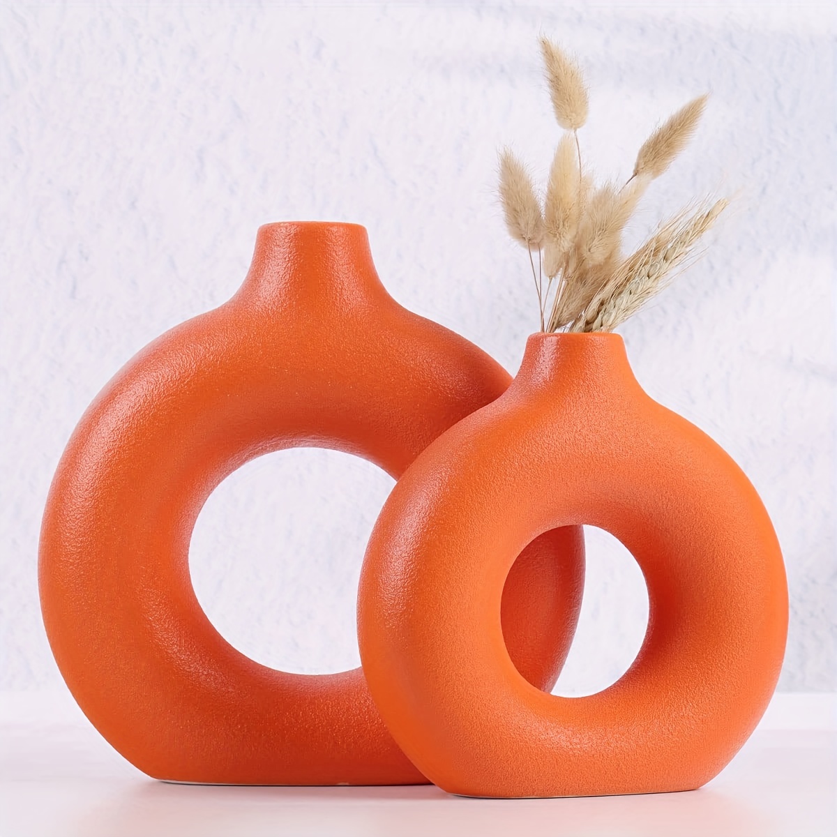 2pcs orange ceramic vase round pampas grass flower vases for modern home decor boho nordic minimalist style for living room kitchen dining table office decorative centerpieces gift no plants included