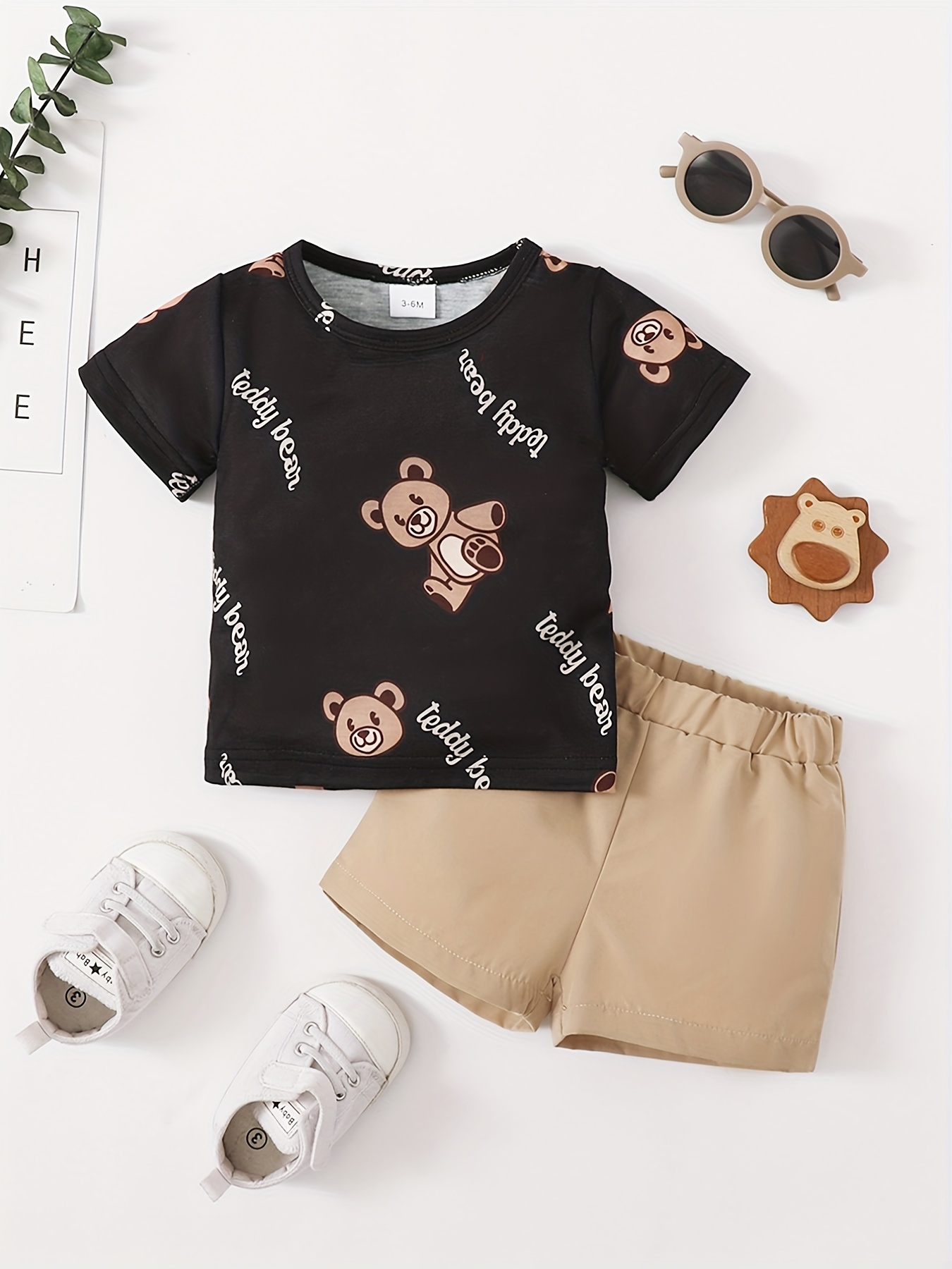 Baby Boys Cute Bear Graphic Print T-shirt & Shorts Set Clothes - Temu