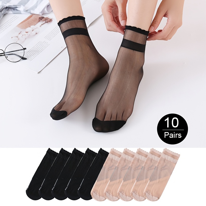 5 Pairs Women Sheer Mesh Socks Ultrathin Fishnet See Through Lace Ankle  Socks Summer Transparent Floral Socks