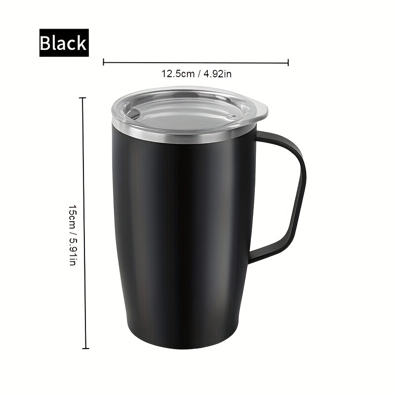 1pc Handle Stainless Steel Insulated Travel Mug With Straw, Can Be Used For  Car, Available In Black, Pink, Gray, Green, White, Purple Colors - Black