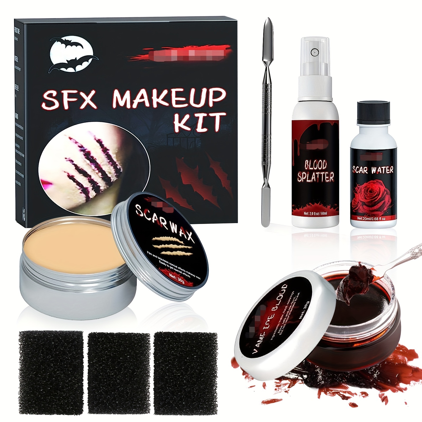  Halloween Makeup Kit Scars Wax, Halloween Fake Blood Makeup Kit  ,Scary Face Makeup Fake Wound Scar Wax Stage Fake Wound Professional Makeup  Palettes for Art, Theater, Halloween, Parties and Cosplay 