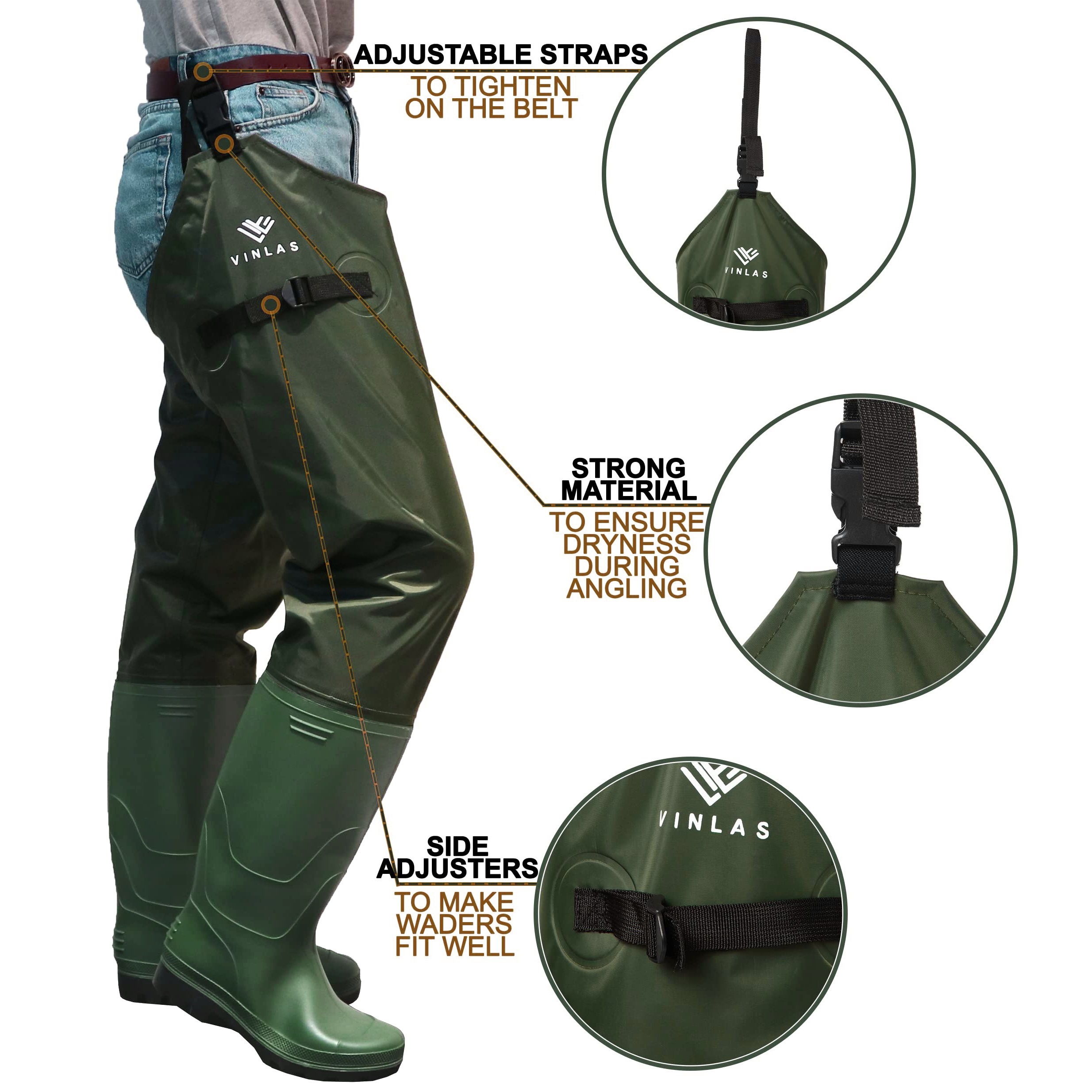 Hip Waders Lightweight Nylon PVC Water Pants with Boots, Men's and Women's  Waterproof Fishing Pants and Wading Boots