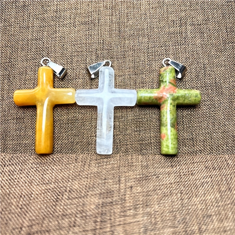 Natural Mixed Crystal Cross Necklace Pendant