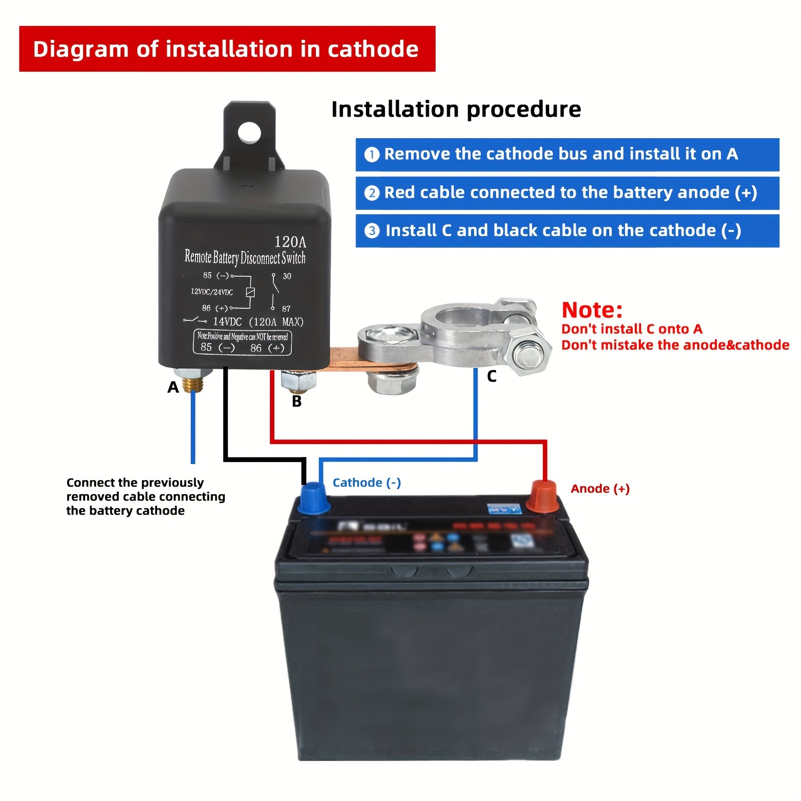  WOODGUILIN Interruptor remoto inalámbrico para coche,  interruptor de desconexión de batería de automóvil de 200 A, interruptor de  control remoto inalámbrico DC12V-72V, aislador de batería antifugas, :  Automotriz