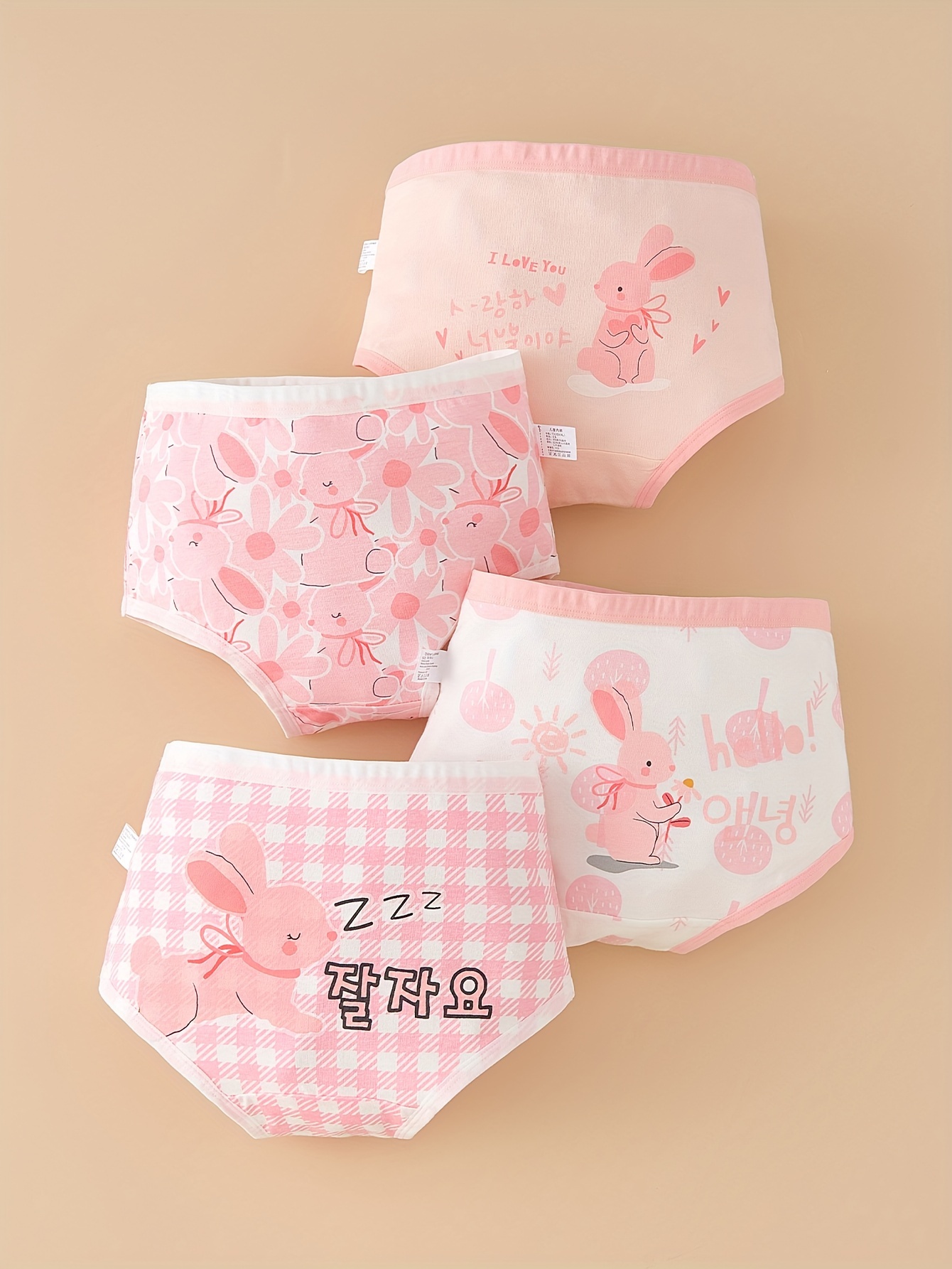 4pcs Girl Cotton Briefs Cute Mouse Cat Prints Female Kids Breathable  Underwear Bright color Soft Confortable