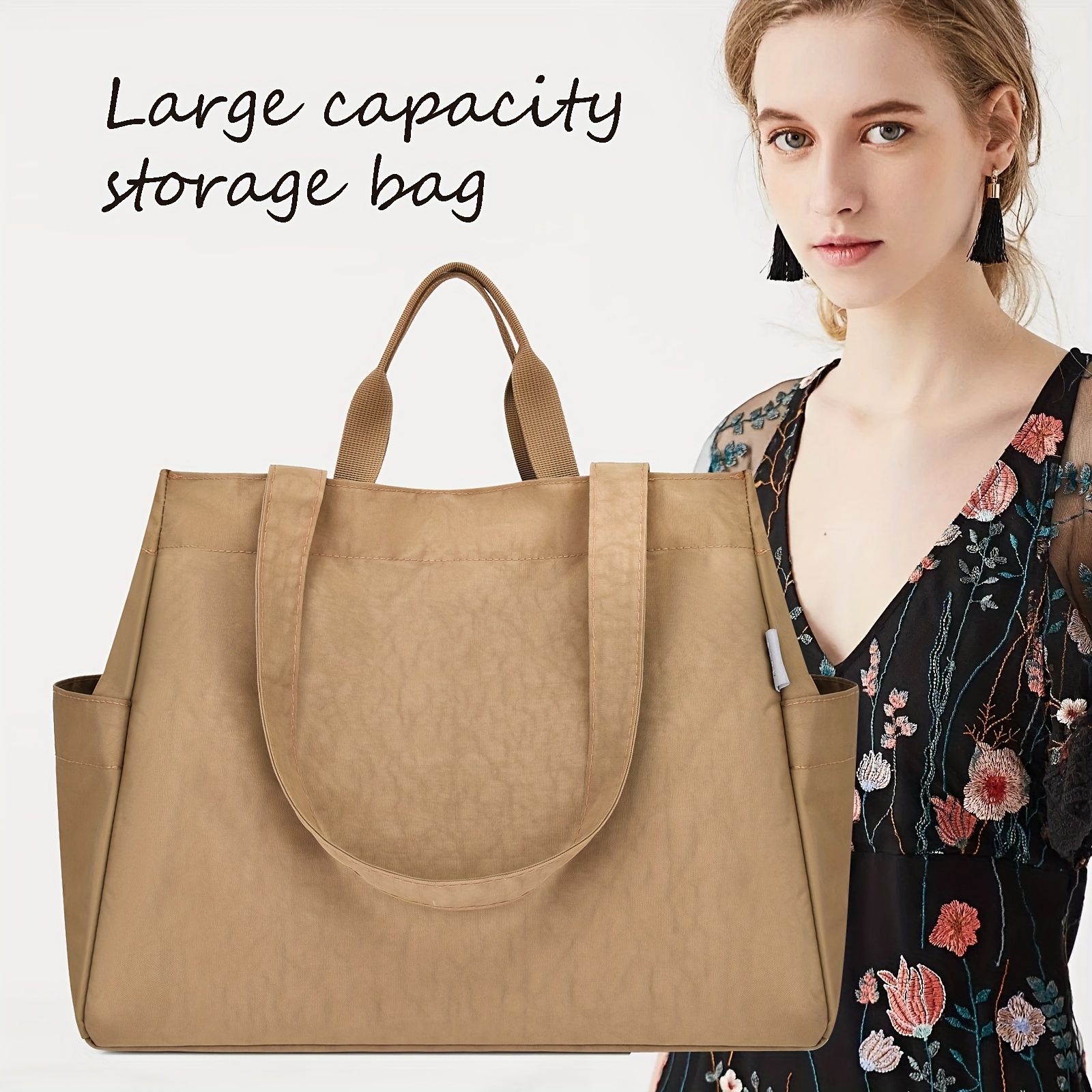 Large Capacity Multi-pocket Handbag Women Fashion Canvas Tote Bag Daily  Zipper W