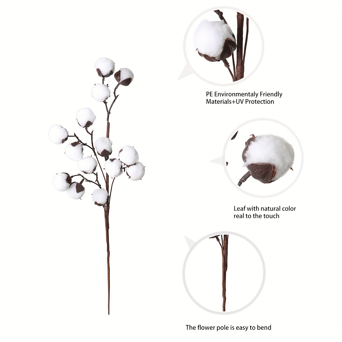 Artificial Plant Simulation White Branch Cotton Cotton Stems - Temu