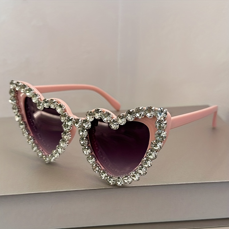 Y2K Rhinestone Heart Sunglasses UV400