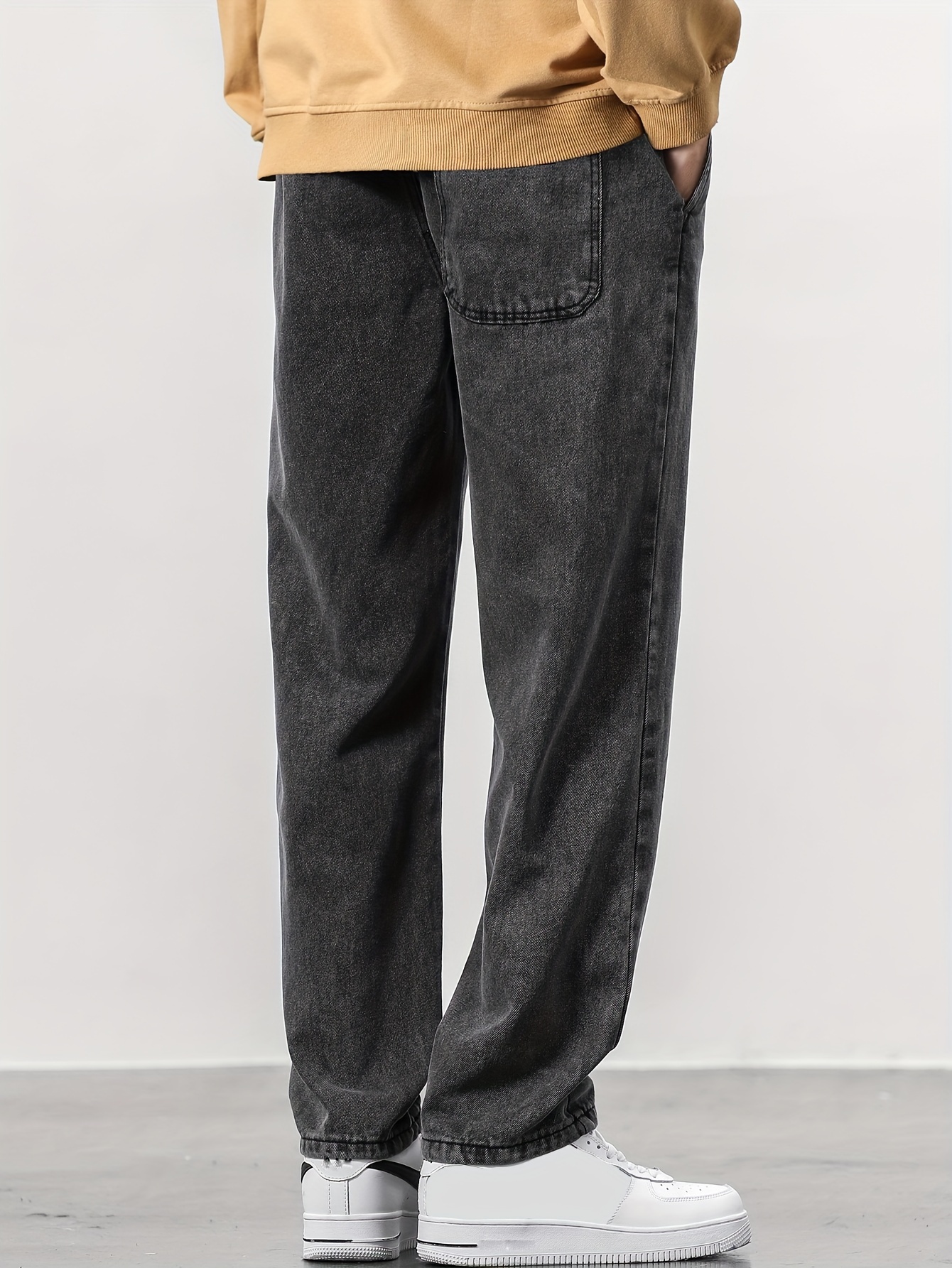 KRIADO Jeans a Gamba Dritta da Uomo Moda Cuciture a Fessura Tendenza per Il  Tempo Libero Lavato Bello Streetwear Pantaloni Larghi in Denim M 
