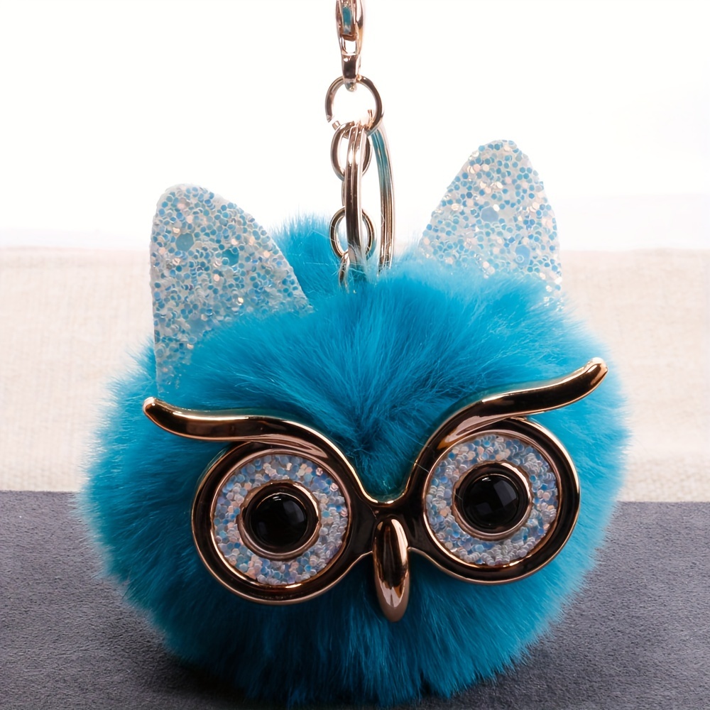Accessories, Cute Owl Fluff Ball Keychainbag Charm Royal Blue