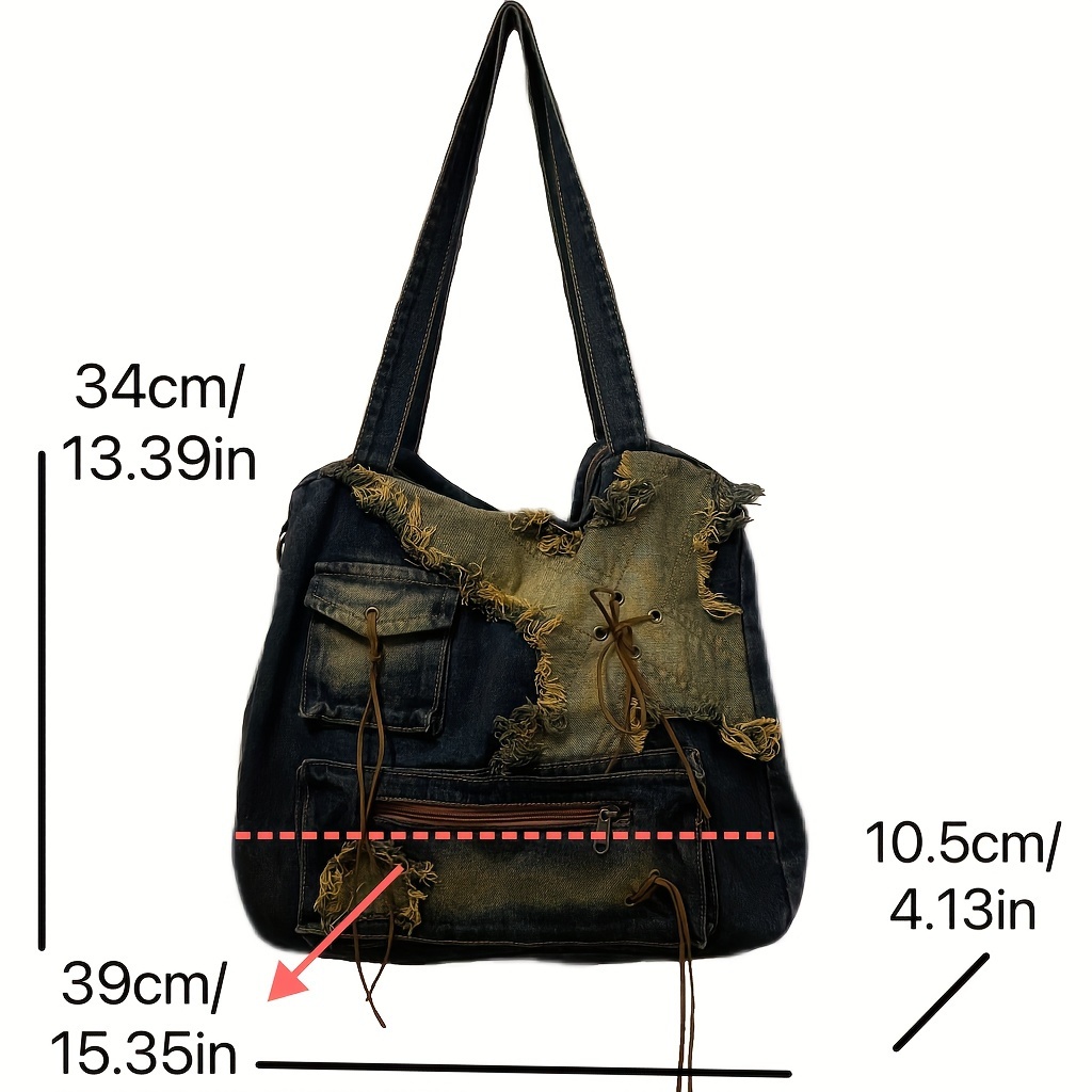 Vintage Grunge Shoulder Bag Retro Denim Tote Bag Women 
