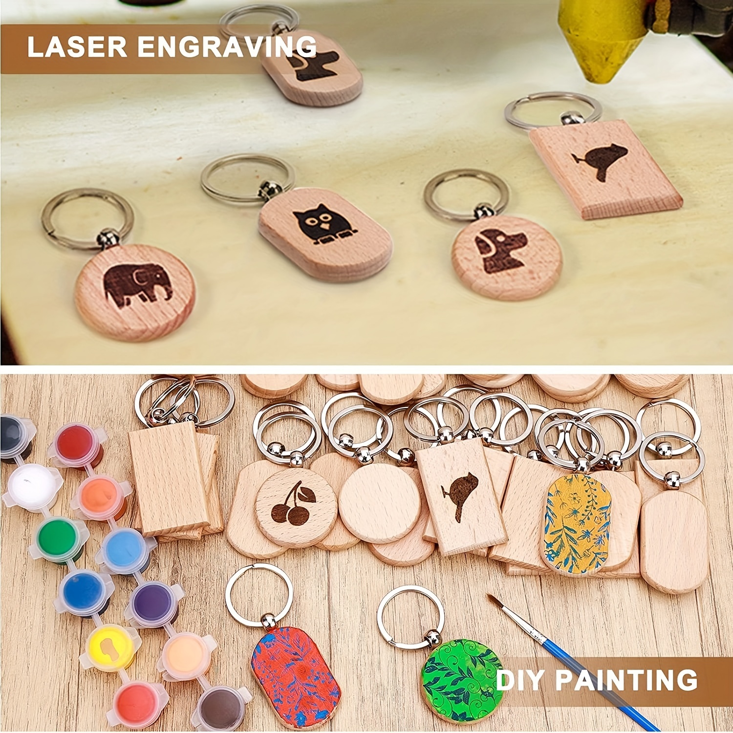 Blank Wood Keychain Mutiple Shapes Laser Engraving Material