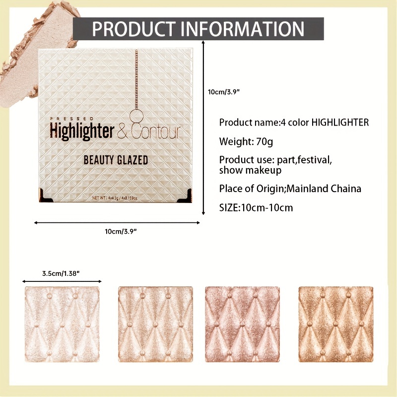 4 Highlighter Palette Glitter Shimmer Pearl for Brightening