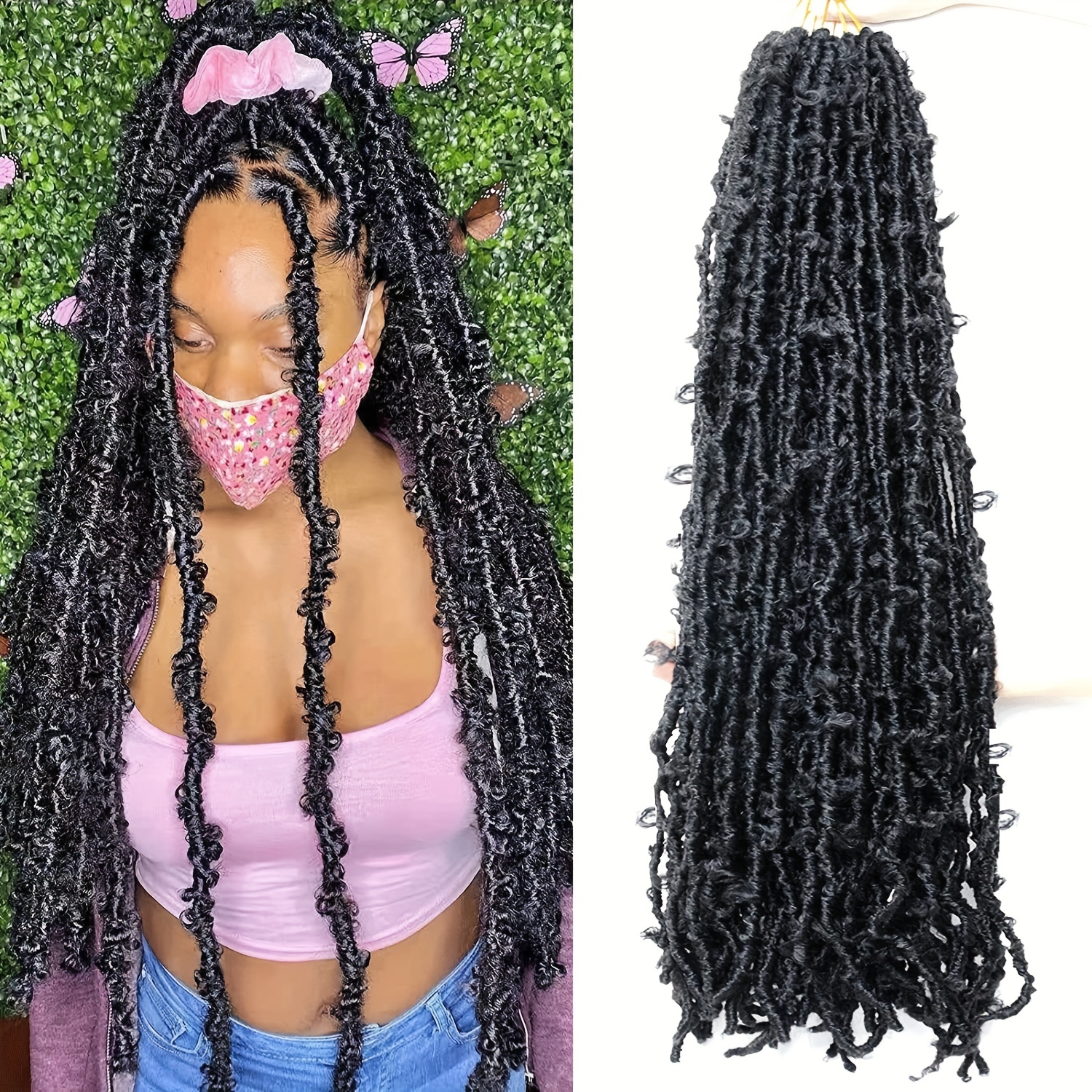 8pcs/pack Butterfly Locs Crochet Braids Hair Extensions 14Inch Pre Looped  Distressed Locs Crochet Braids Synthetic Hair Extensions Fo Women