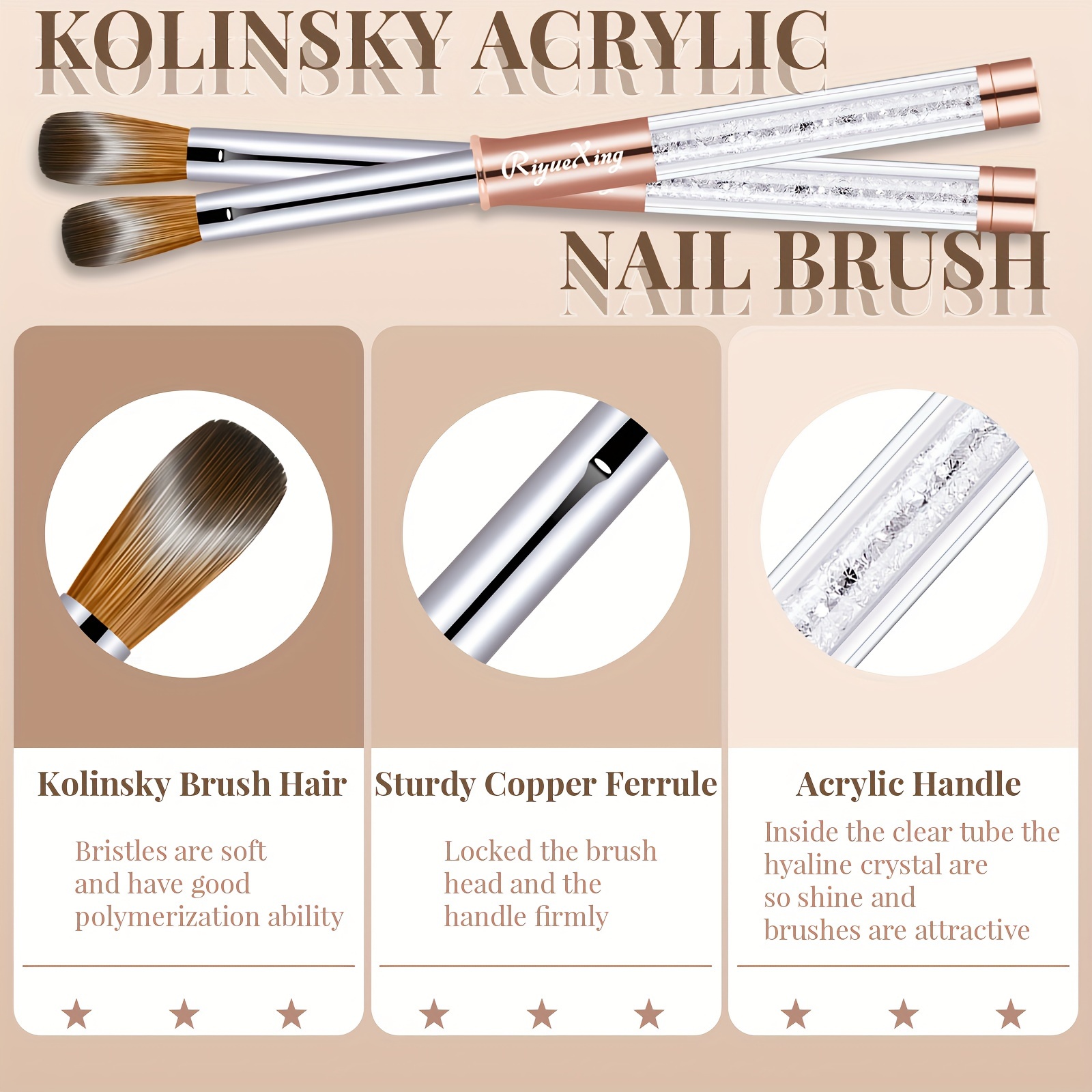 Kolinsky Nail Brush Set for Acrylic Application, Sizes 6-16
