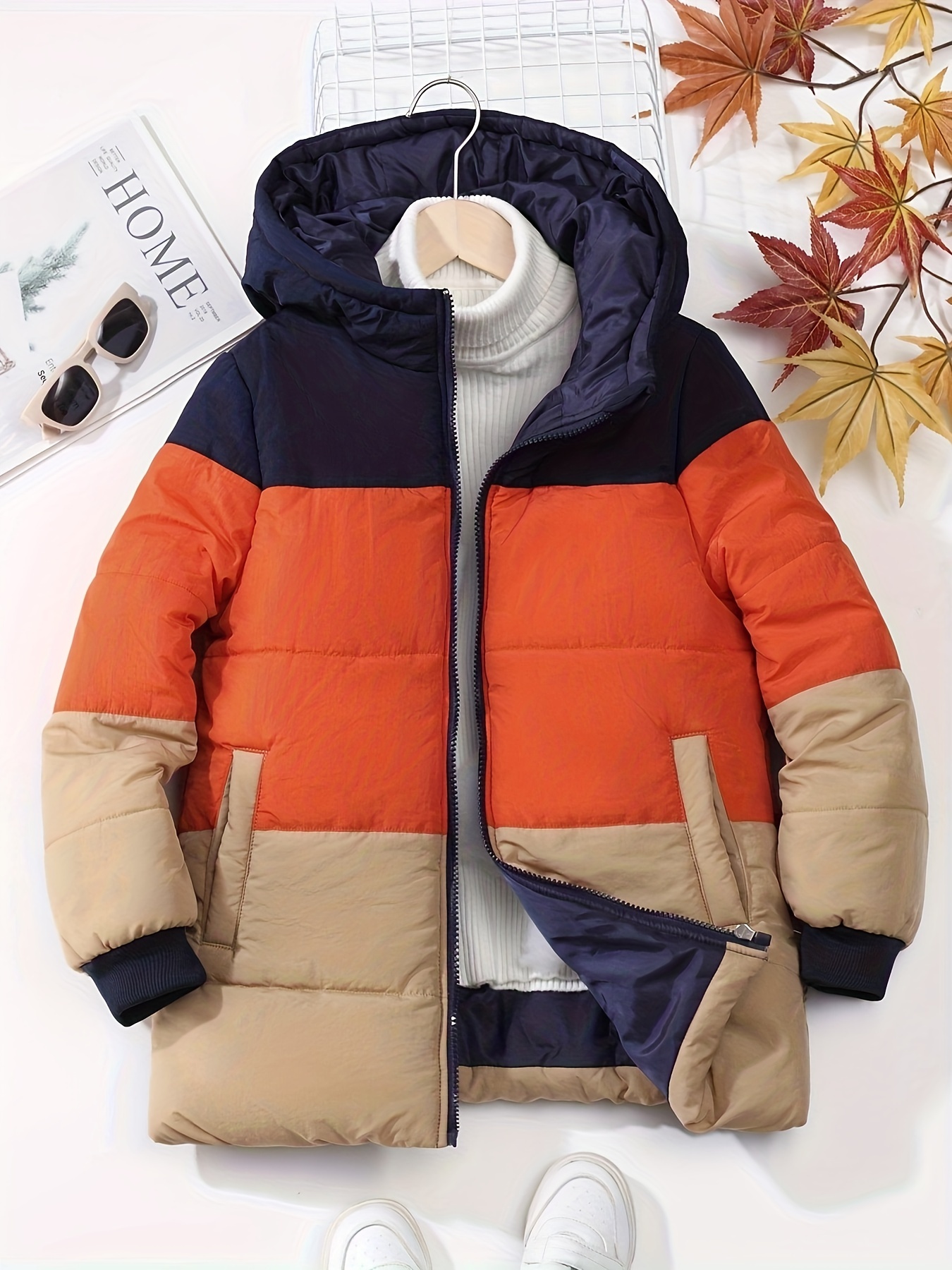 Kid's Color Clash Hooded Cotton padded Jacket multiculture - Temu