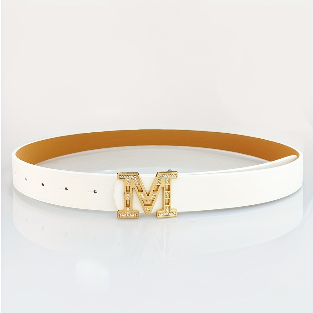 

Rhinestone Letter M Buckle Belt Trendy Casual Jeans Pants Waistband Solid Color Pu Leather Belt For Women Female