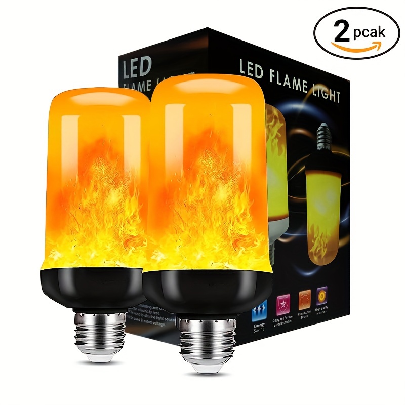  Luces LED 3D de llama de fuego falsas, paquete de 2 luces de  llama de fuego parpadeante de 110 V, luz nocturna de llama electrónica,  accesorios de lámpara de llama simulada