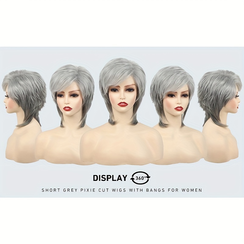 Short Grey Pixie Wig for Women Silver Grey Hair Replacement Cosplay Party Wig