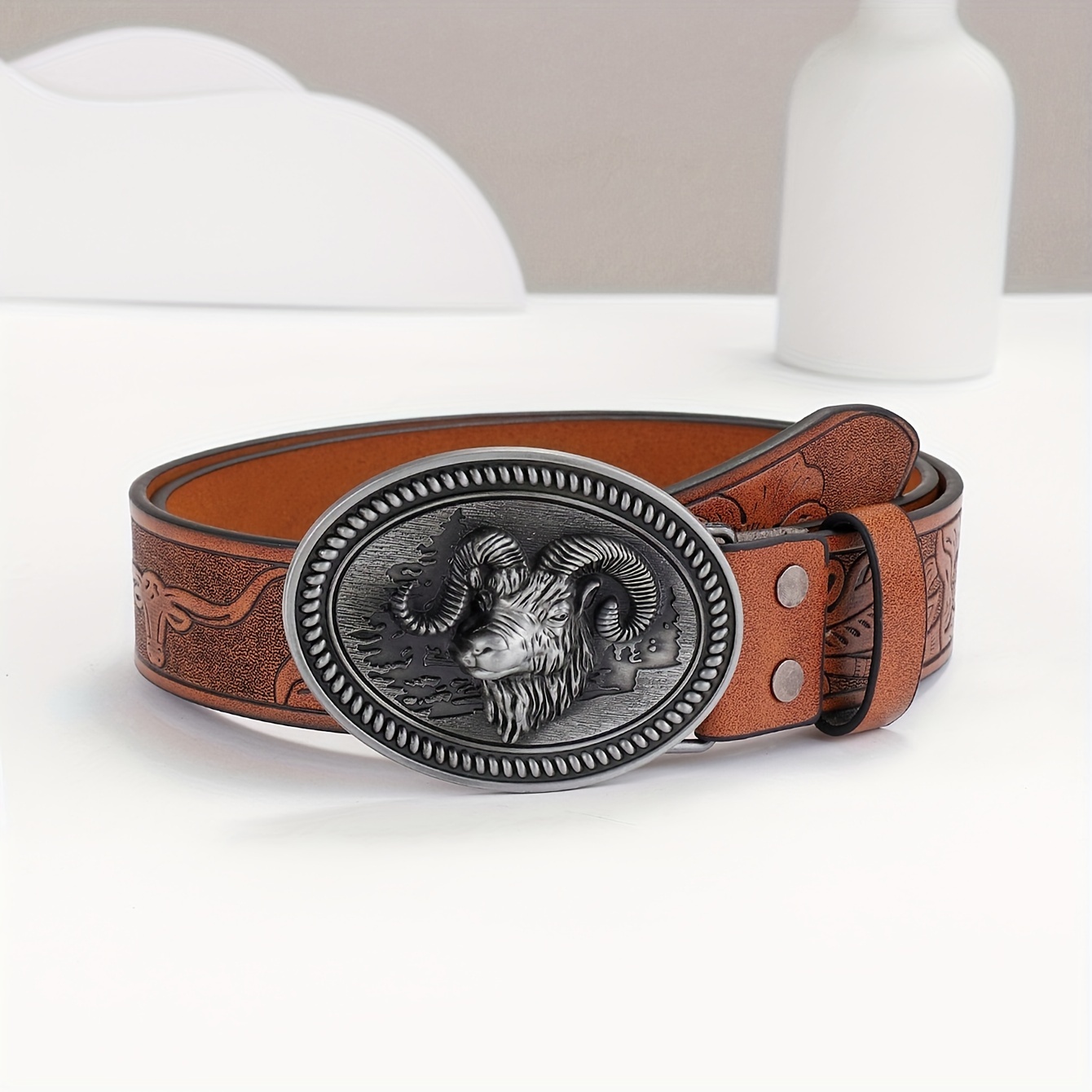 Men's Embossed PU Leather Casual Belt