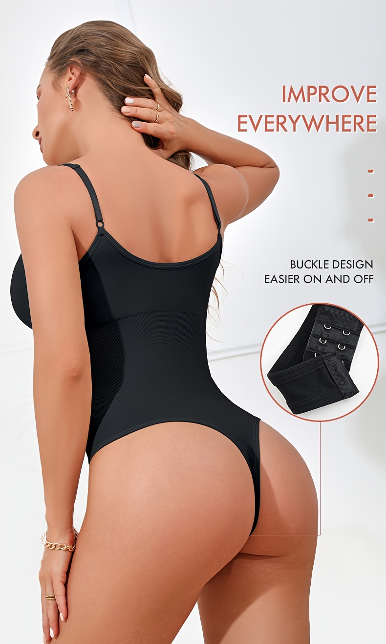 Solid Slip Shaping Thong Bodysuit Simple Soft Tummy Control - Temu