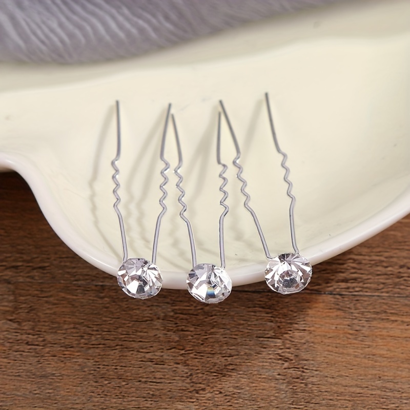 Rhinestone U Shaped Hairpin Simple Modern Rhinestone Metal - Temu