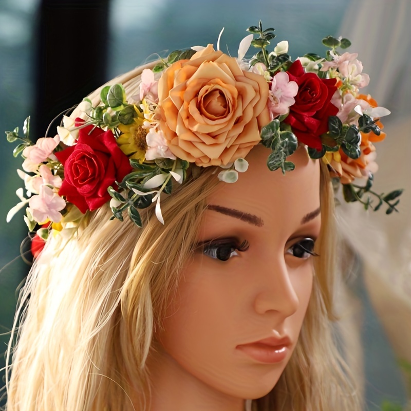  Diadema de flores para niñas, corona de verano, boda