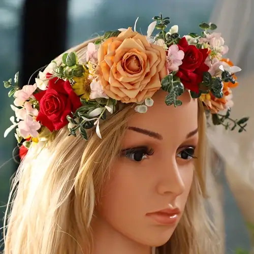 Corona di fiori da sposa matrimonio ghirlanda bohémien fascia per capelli  festa floreale ragazza accessori per capelli fiore fascia ghirlanda  copricapo - AliExpress