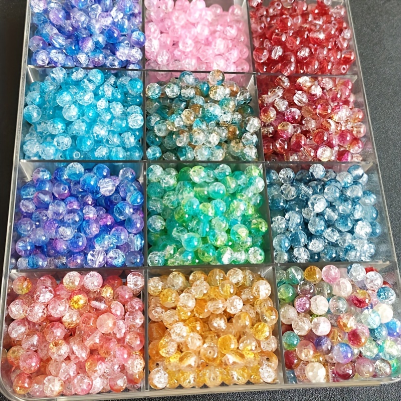Crackle Glass Beads With Storage Box Colourful Craft - Temu