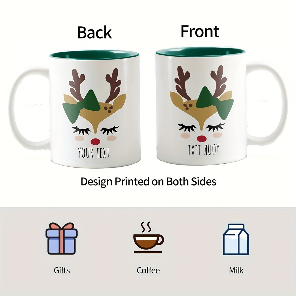 Cute Christmas Mug With Deers, Minimalist Christmas Mug, Christmas