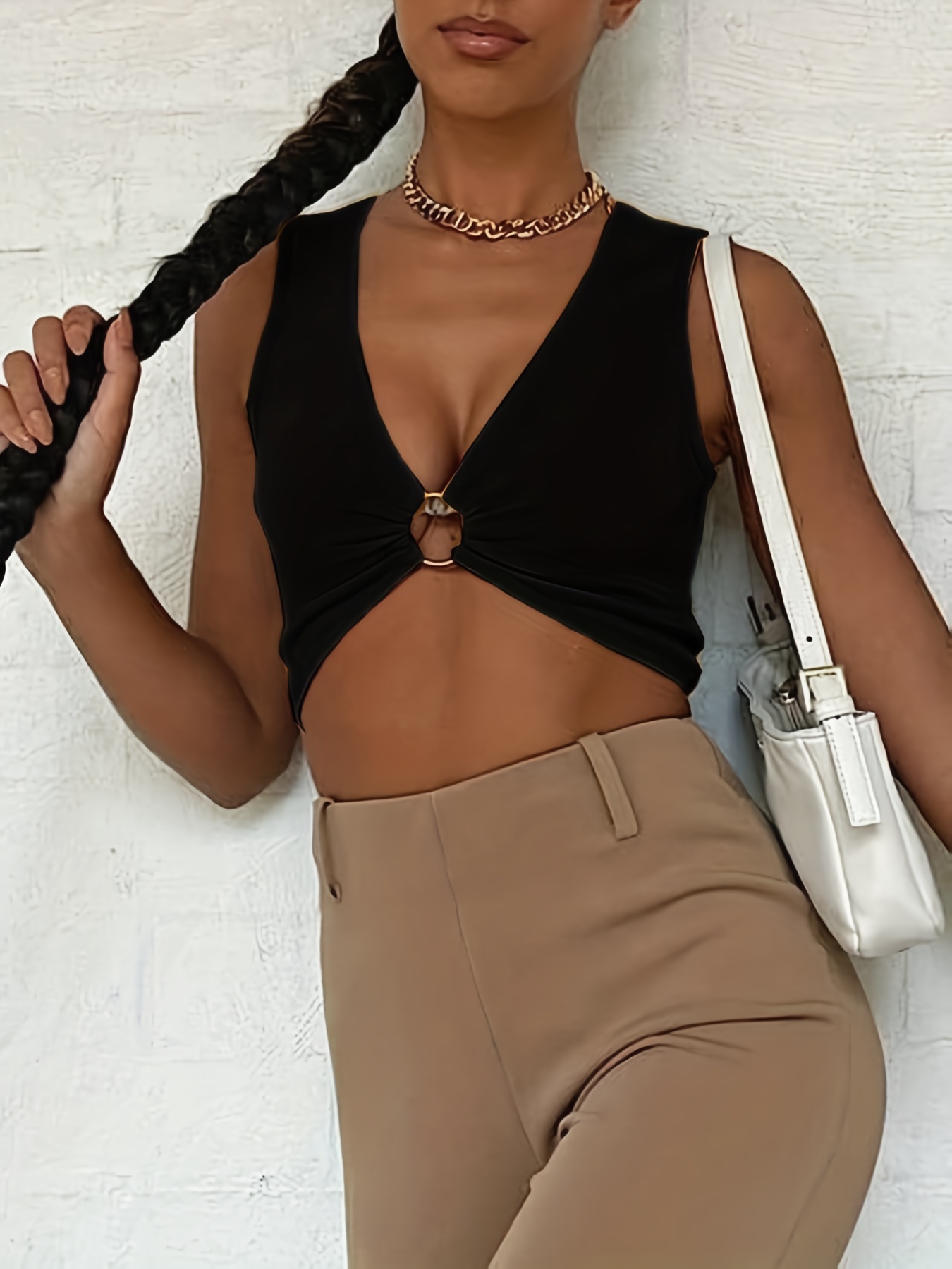 Strap Crop Top with Ring in Neckline