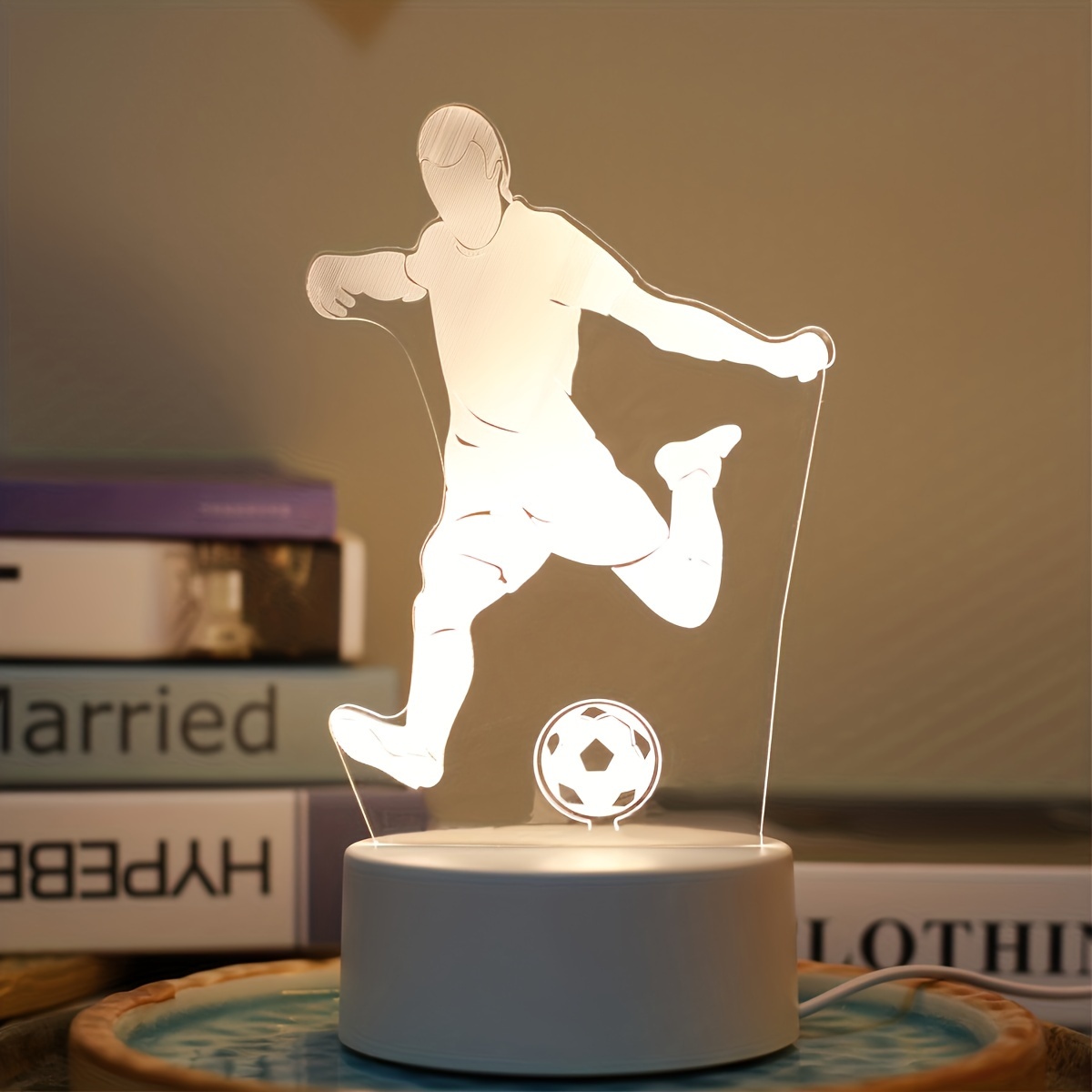 Soccer Football Star Kylian Mbappes Wooden 3D Lamp 7 Colors Bedside Bedroom  LED USB Night Light Home Decoracao Kis Wood Gift Toy