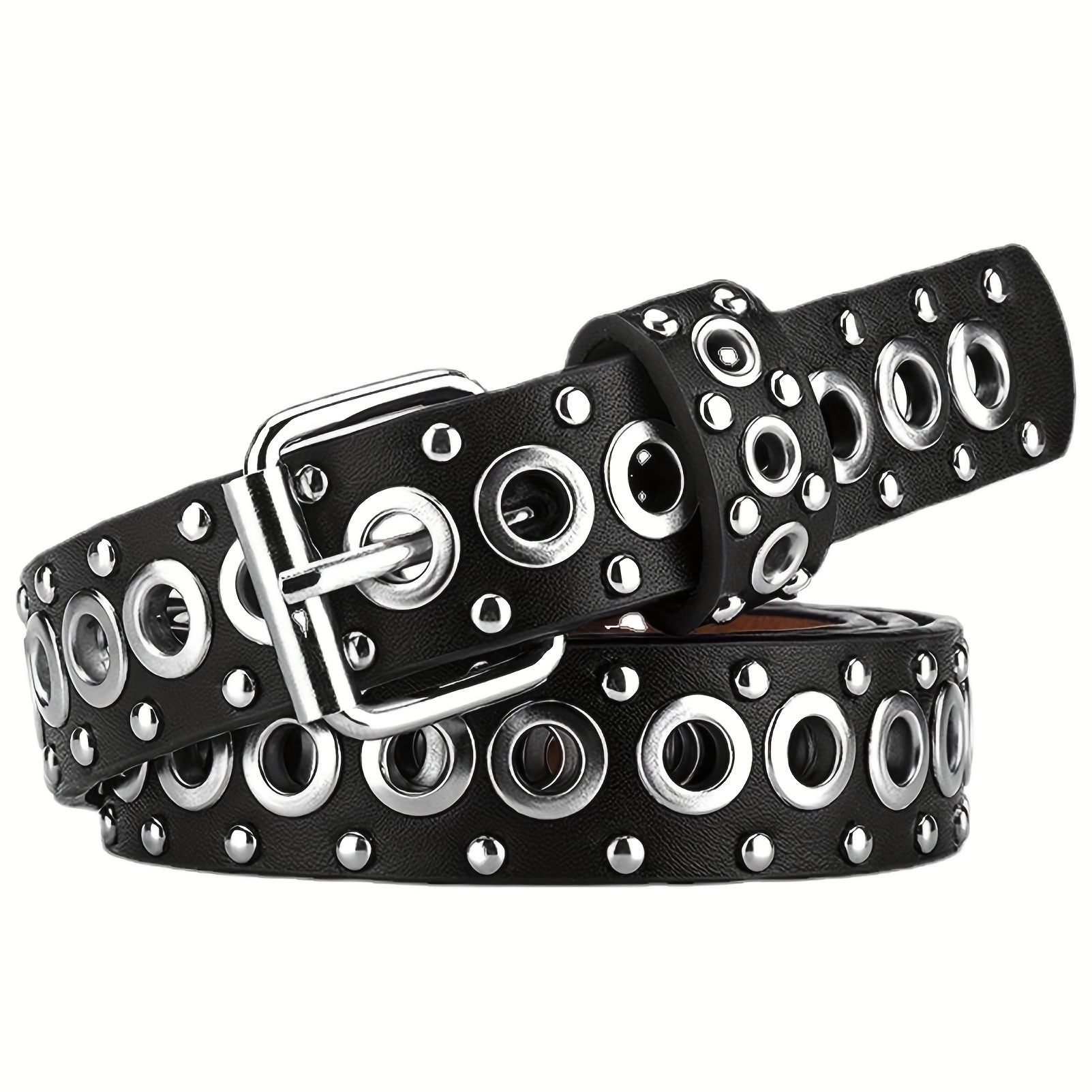 Women y2k Star Eye Rivet Belt Double Row Hole Belt Punk Waist