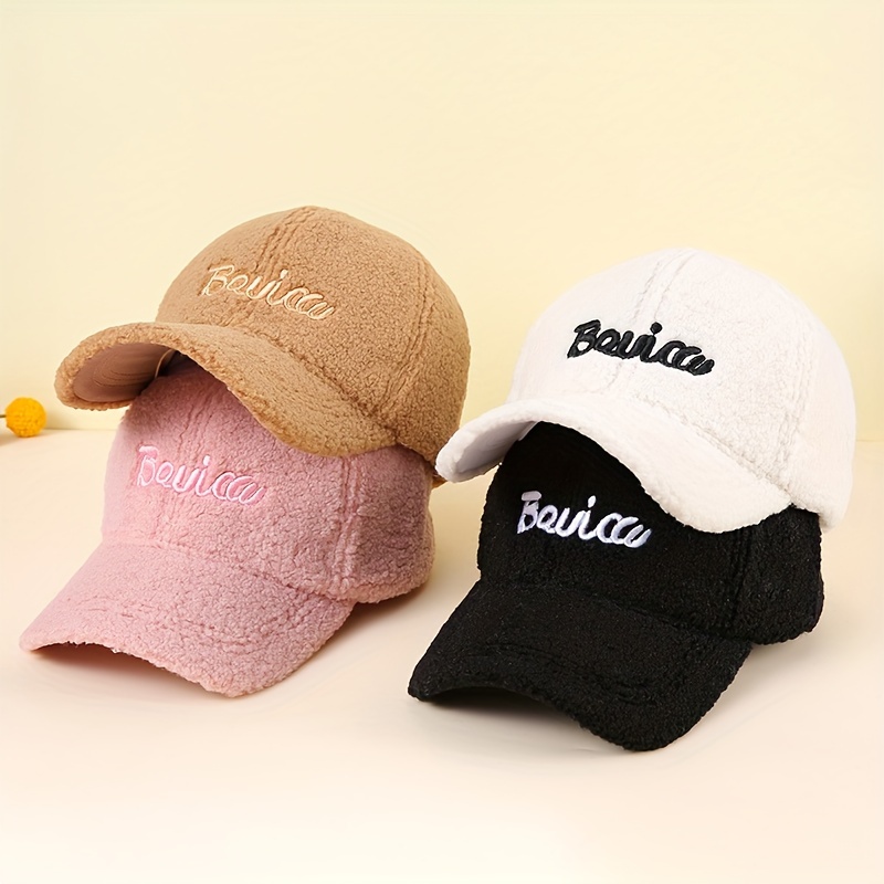 Classic Faux Fur Baseball Letter R Embroidery Warm Plush Dad Hat Breathable  Adjustable Winter Sun Hats For Women Outdoor - Temu