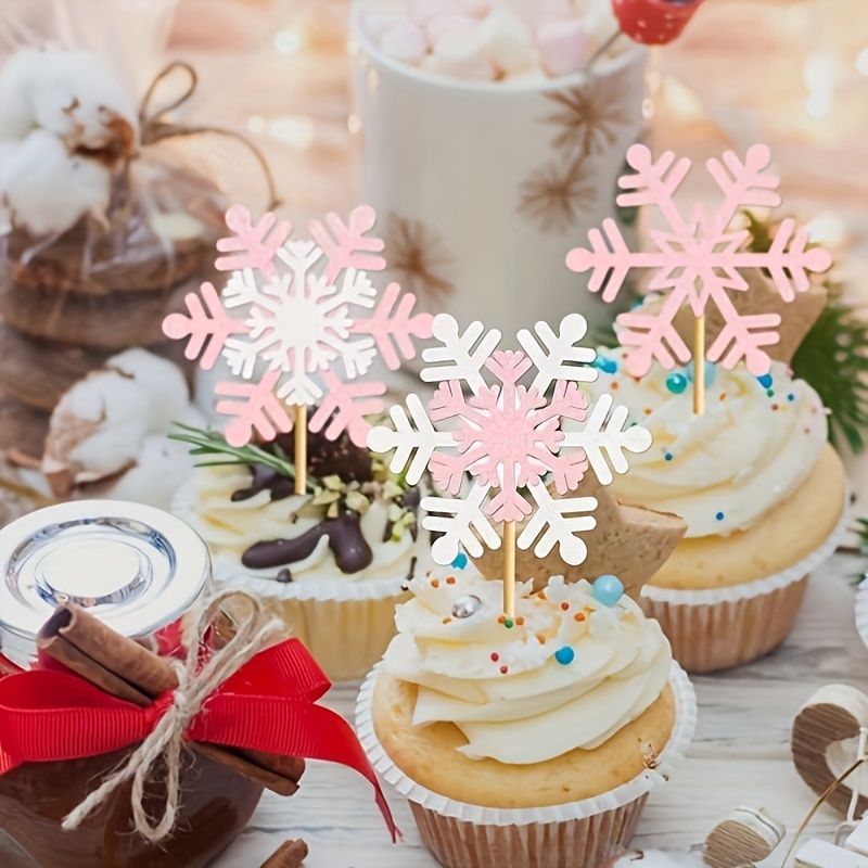 24pcs, Little Snowflake Cupcake Toppers Silver Snowflake Cake Topper  Snowflake Cupcake Toppers Snowflake Cake Decor Snowflakes Cake Decorations